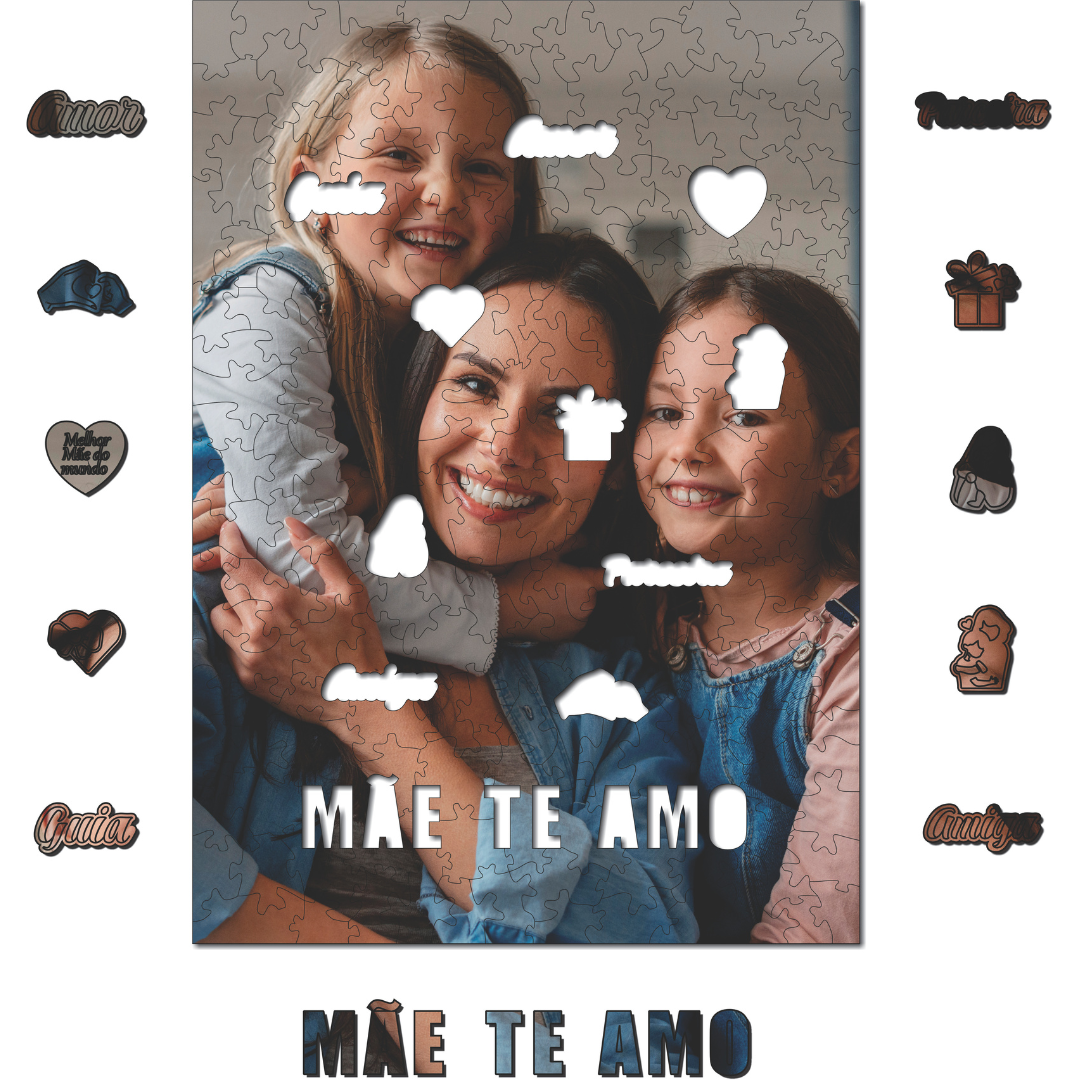 Sua Foto com Molde - Quebra-Cabeça de Madeira 3D Personalizável