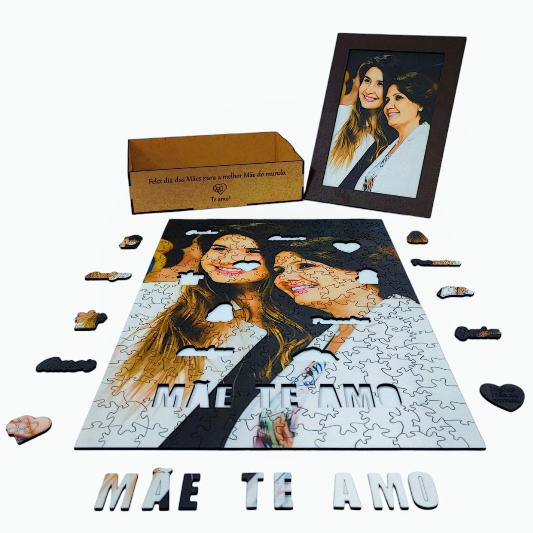 Sua Foto com Molde - Quebra-Cabeça de Madeira 3D Personalizável