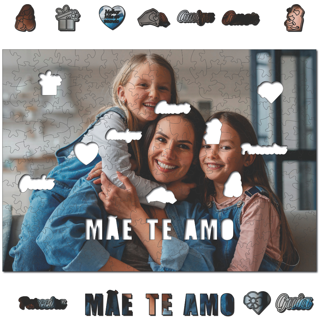 Sua Foto com Molde - Quebra-Cabeça de Madeira 3D Personalizável